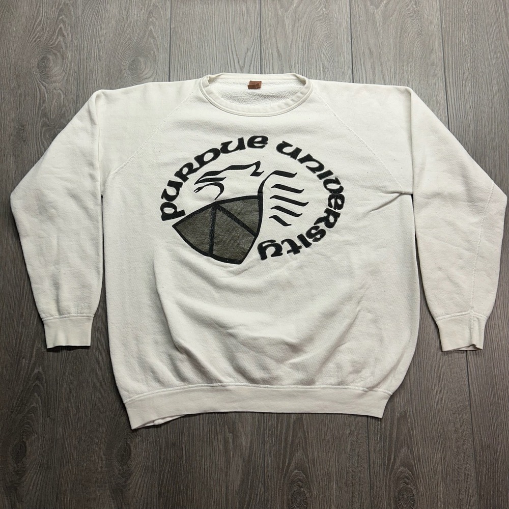 Vintage 80s Purdue University Sweatshirt Mens Large Raglan Cream Gym Master